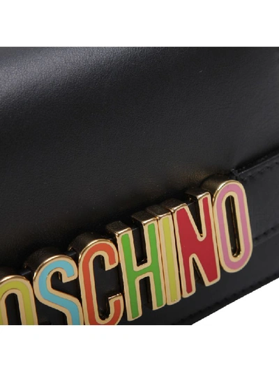 Shop Moschino Logo Lettering Leather Bag In Black