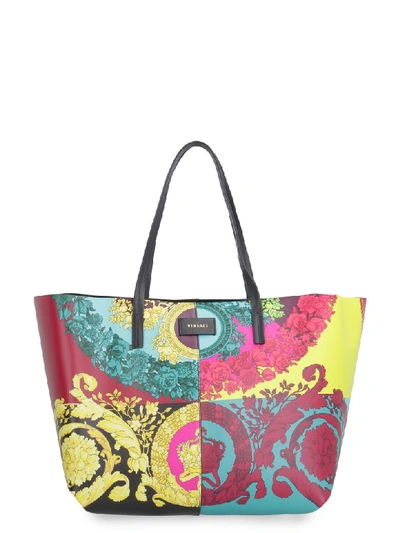 Shop Versace Printed Tote Bag In Multicolor
