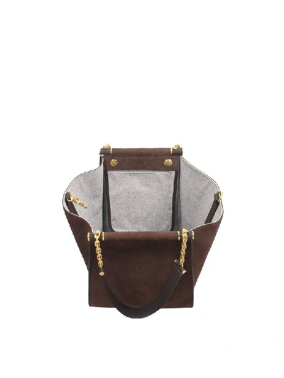 Shop Max Mara Chain Large Suede Shoulder Bag W/chain Straps In Dark Brown