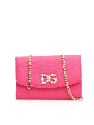 Shop Dolce & Gabbana Crystal Dg Wallet Bag In Rosa Geranio (fuchsia)