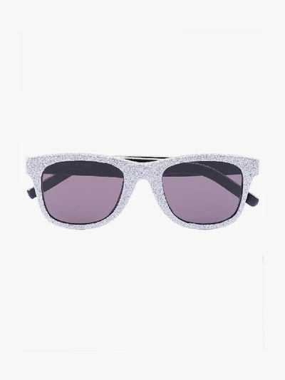 Shop Saint Laurent Silver Glitter Square Sunglasses