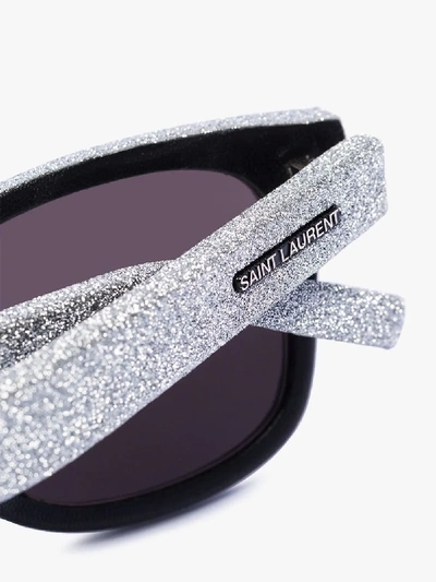 Shop Saint Laurent Silver Glitter Square Sunglasses