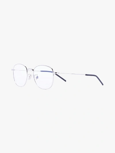 Shop Saint Laurent Silver Tone Square Frame Optical Glasses