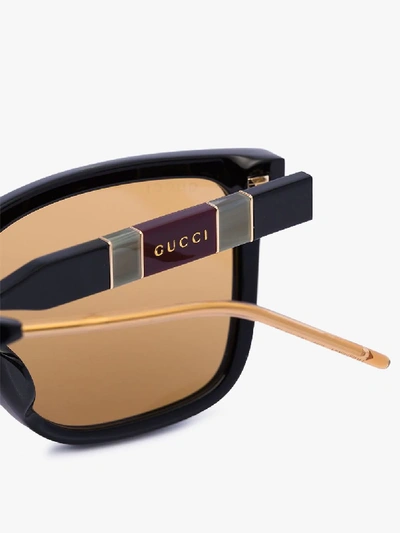 Shop Gucci Black Square Acetate Sunglasses In Brown