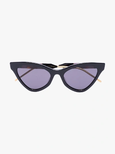 Shop Gucci Black Cat Eye Tinted Sunglasses In Brown