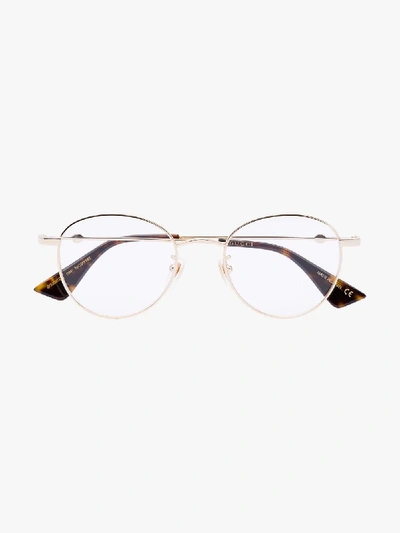 Shop Gucci Gold Tone Round Optical Glasses