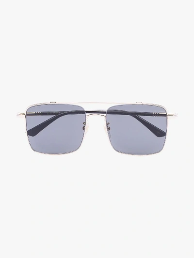 Shop Gucci Gold Tone Square Tinted Sunglasses In Black