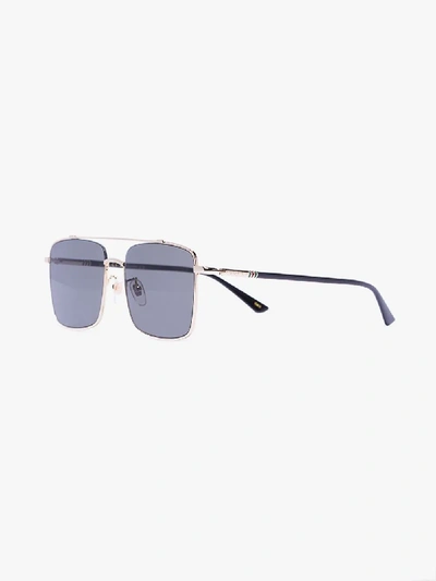 Shop Gucci Gold Tone Square Tinted Sunglasses In Black