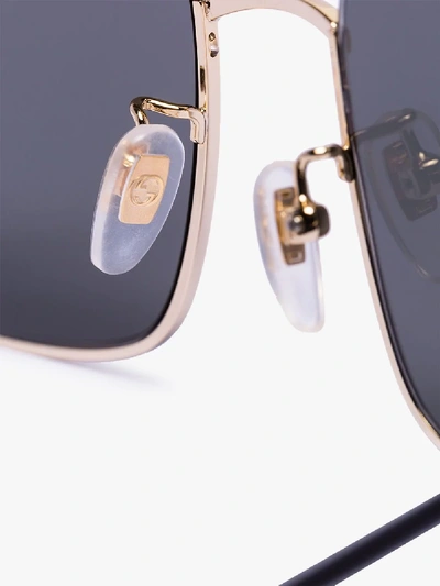 Shop Gucci Gold Tone Square Tinted Sunglasses In Black