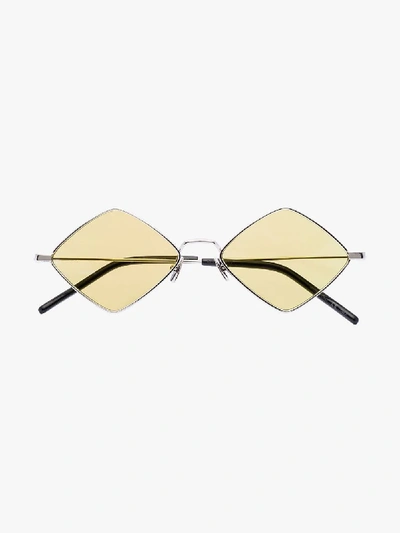 Shop Saint Laurent Metallic Diamond Square Tinted Sunglasses