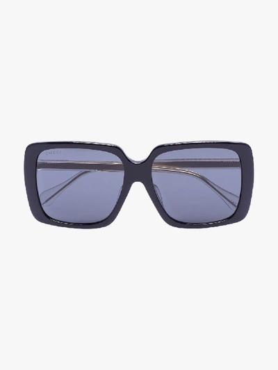 Shop Gucci Black Crystal Square Tinted Sunglasses