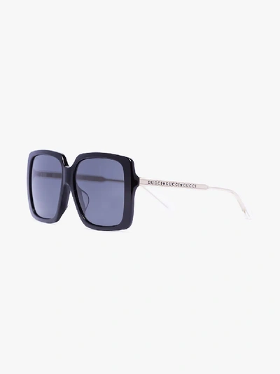 Shop Gucci Black Crystal Square Tinted Sunglasses
