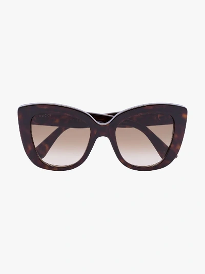 Shop Gucci Brown Havana Oversized Sunglasses