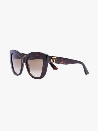 Shop Gucci Brown Havana Oversized Sunglasses