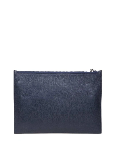 Shop Kenzo Leather Clutch With Embroidered Logo In Cuir