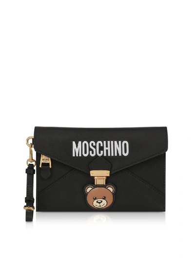 Shop Moschino Teddy Bear Black Leather Clutch W/wristlet
