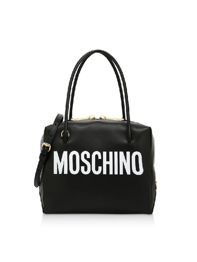 Shop Moschino Black And White Signature Satchel Bag In Black / White