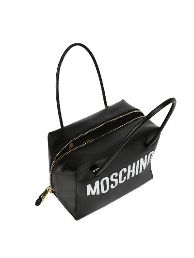 Shop Moschino Black And White Signature Satchel Bag In Black / White