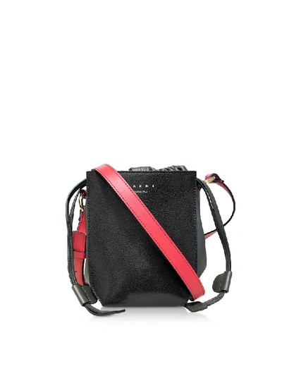 Shop Marni Color Block Leather Shoulder Bag In Black