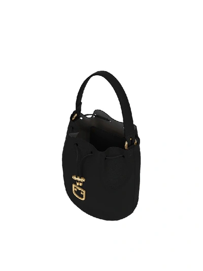 Shop Furla Corona S Drawstring Leather Bucket Bag In Onyx