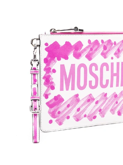 Shop Moschino Leather Pouch In Fantasy - Fuchsia