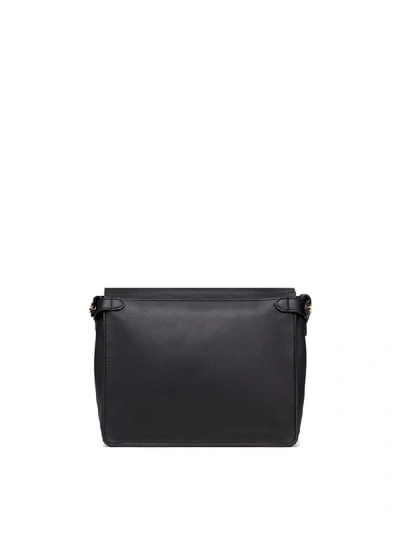 Shop Fendi Leather Logo Flip Regular Bag In Wb Black Maya