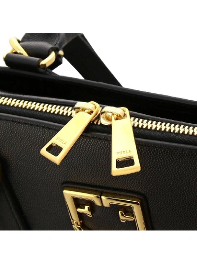 Shop Furla Fantastica Medium Bag In Textured Leather With Ff Monogram In Black