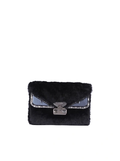 Shop Fendi Goat Fur Small Bag Bugs Bag In Black