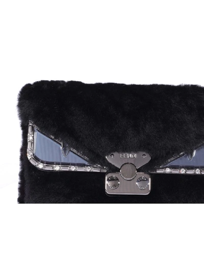 Shop Fendi Goat Fur Small Bag Bugs Bag In Black