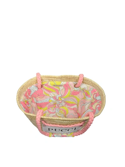 Shop Emilio Pucci Pink & Natural Straw Tote Bag