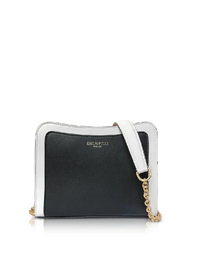 Shop Emilio Pucci Tri-color Leather Shoulder Bag In Black/white