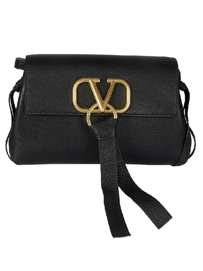 Shop Valentino Logo Shoulder Bag In Black