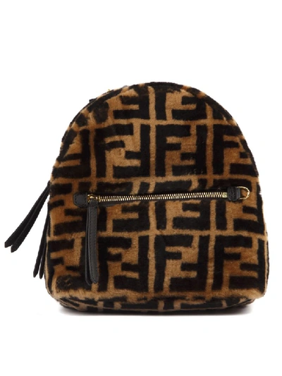 Shop Fendi Mini Backpack In Mutton Leather With Ff Monogram In Tobacco