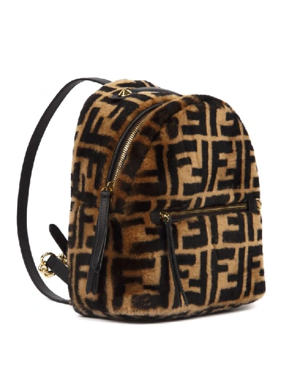 Shop Fendi Mini Backpack In Mutton Leather With Ff Monogram In Tobacco