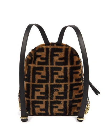 Shop Fendi Mini Backpack In Mutton Leather With Ff Monogram In Tobacco