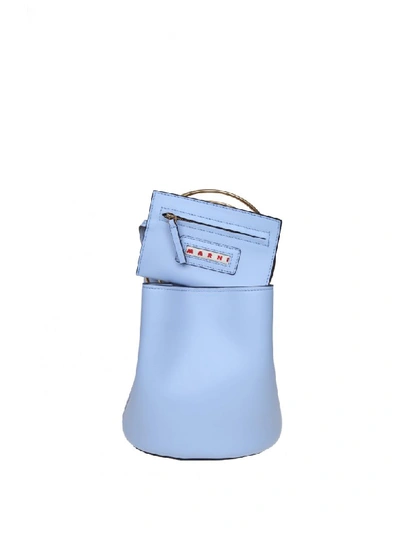 Shop Marni Leather Hand Bag In Light Blue