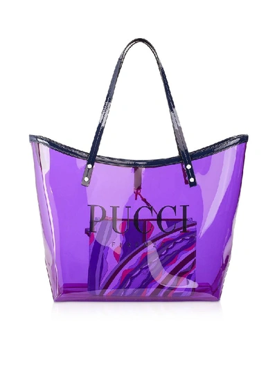 Shop Emilio Pucci Signature Transparent Tote Bag In Purple