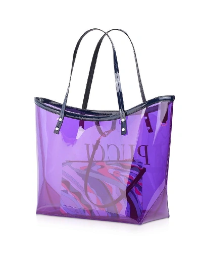 Shop Emilio Pucci Signature Transparent Tote Bag In Purple