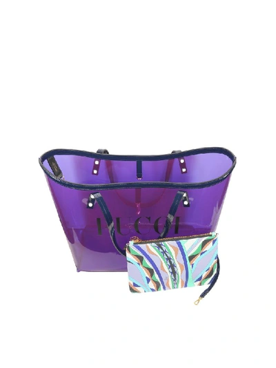 Shop Emilio Pucci Signature Transparent Tote Bag In Purple