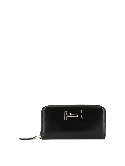 Shop Tod's Double T Black Leather Wallet In Nero