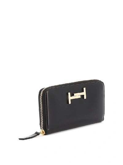 Shop Tod's Double T Black Leather Wallet In Nero