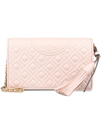 Shop Tory Burch Fleming Quilted Leather Wallet On Chain In Pale Pink