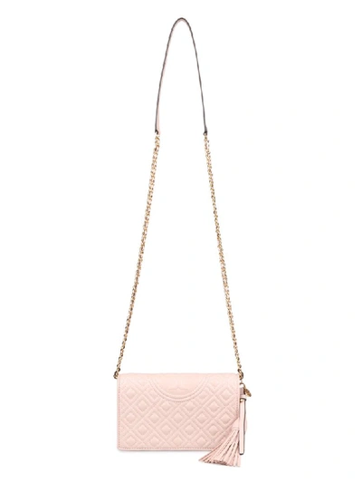 Shop Tory Burch Fleming Quilted Leather Wallet On Chain In Pale Pink