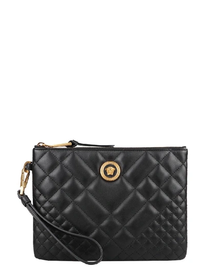 Shop Versace Quilted Leather Clutch In Black