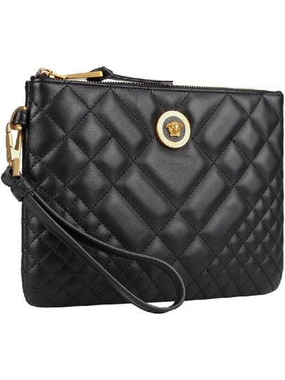 Shop Versace Quilted Leather Clutch In Black