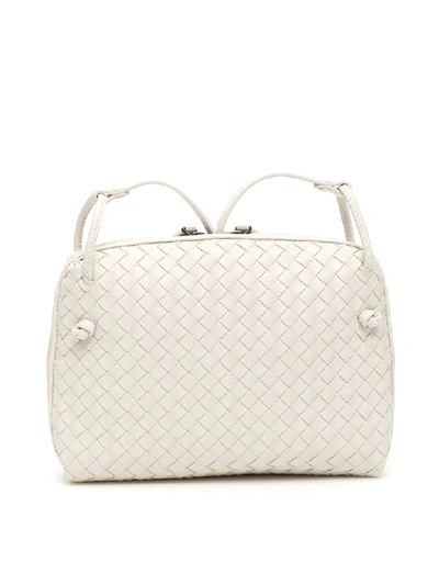 Shop Bottega Veneta Woven Nappa Nodini Bag In Plaster Chalk (white)