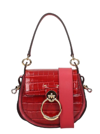 Shop Chloé Tess Shoulder Bag In Red Suede And Leather