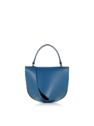 Shop Giaquinto Petrol Blue Leather Candy Saddle Shoulder Bag