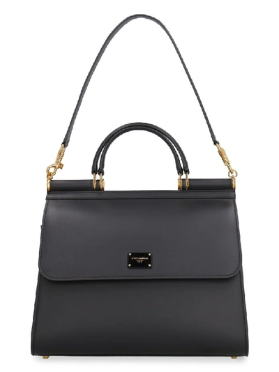 Shop Dolce & Gabbana Sicily 58 Leather Tote Bag In Black