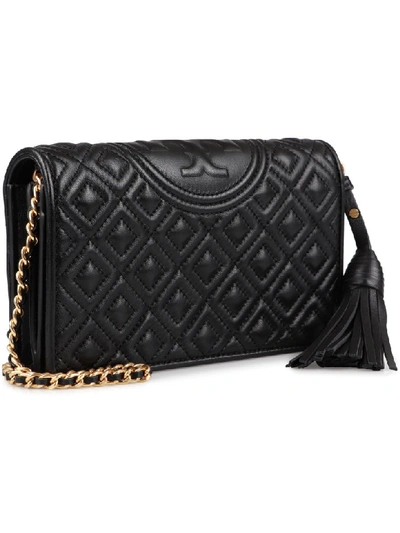 Shop Tory Burch Fleming Quilted Leather Wallet On Chain In Black